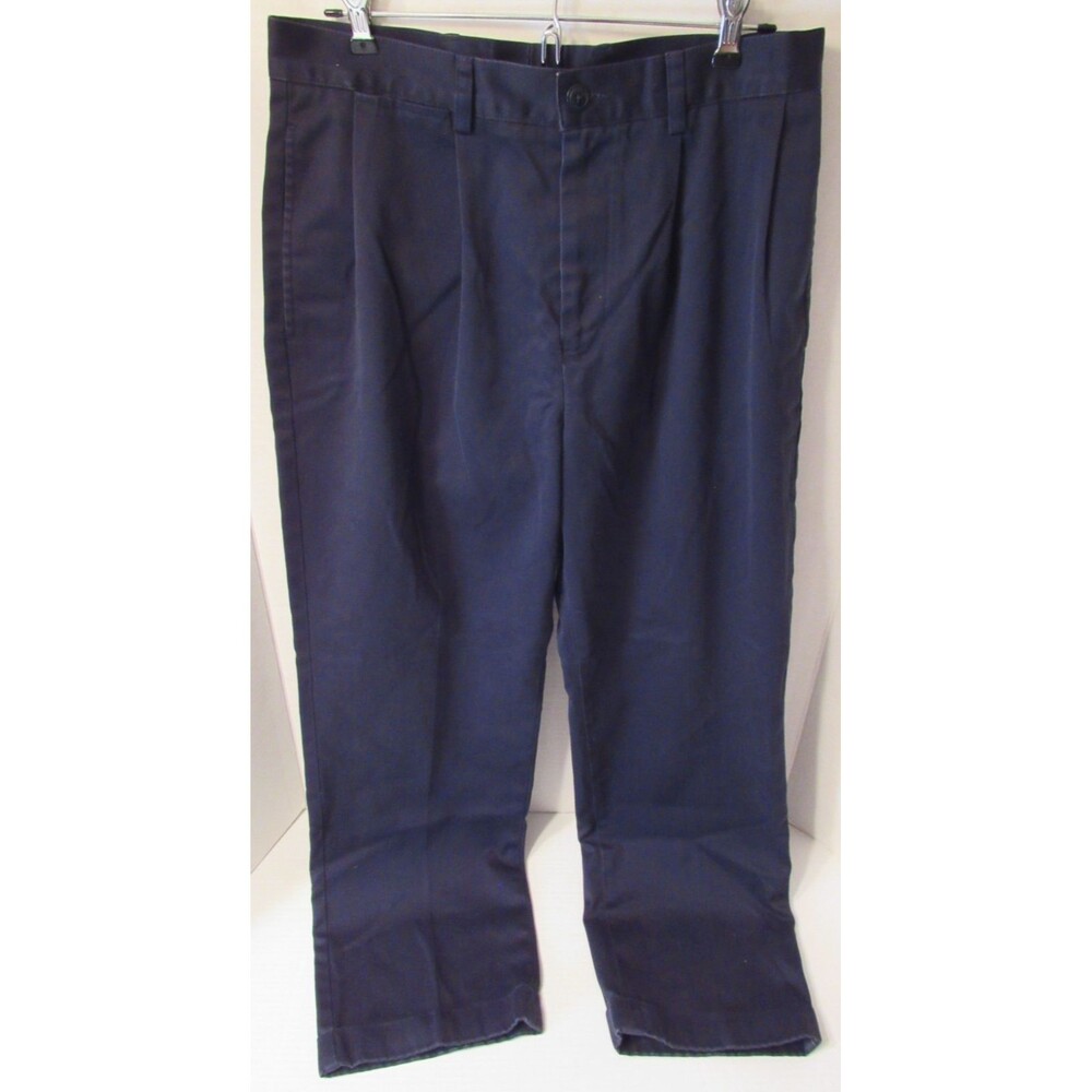 Nautica Double Pleated Dress Pants Mens 32x30 Cotton Cuffed Mid Rise Navy Blue